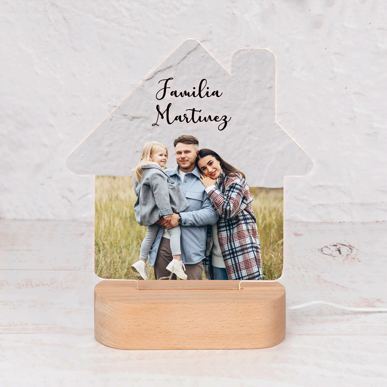 Lámpara 3D personalizada de madera con forma de casa