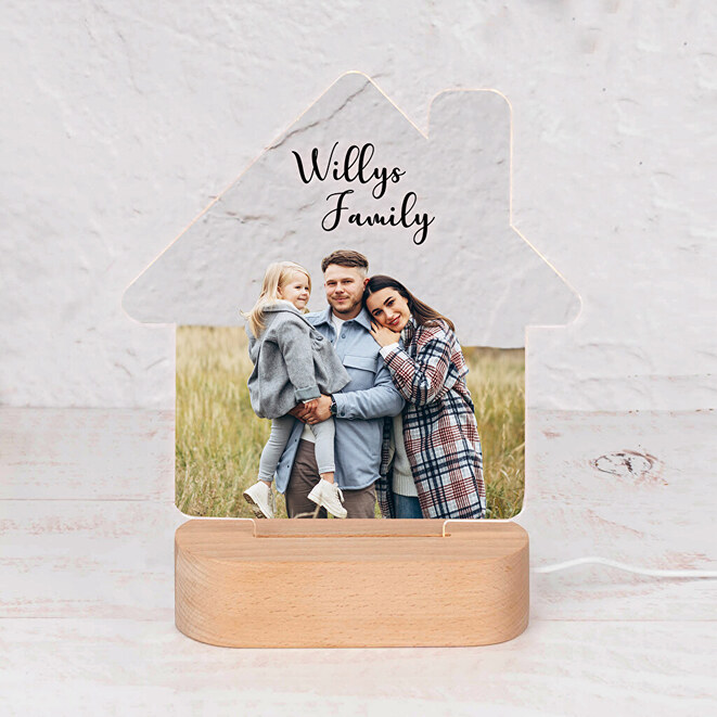 Personalisierte 3D Lampe Holz Hausform Personalisierte 3D Lampe Holz Hausform