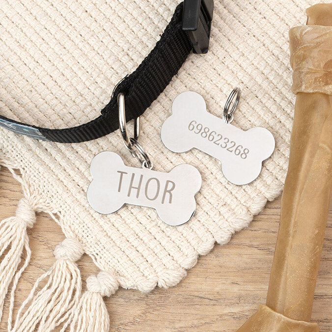 Chapa hueso grande personalizada metálica para perro