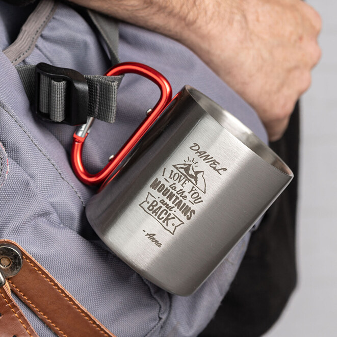 Edelstahltasse mit Karabiner selber gestalten Edelstahltasse mit Karabiner selber gestalten