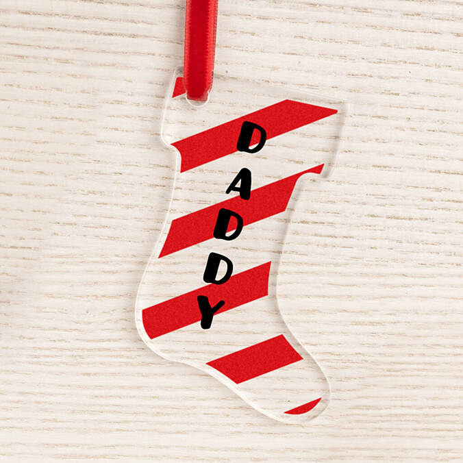 Gepersonaliseerd methacrylaat kerstornament in de vorm van een laars