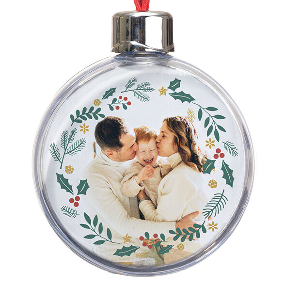 Bolas transparentes com fotos para árvore de Natal