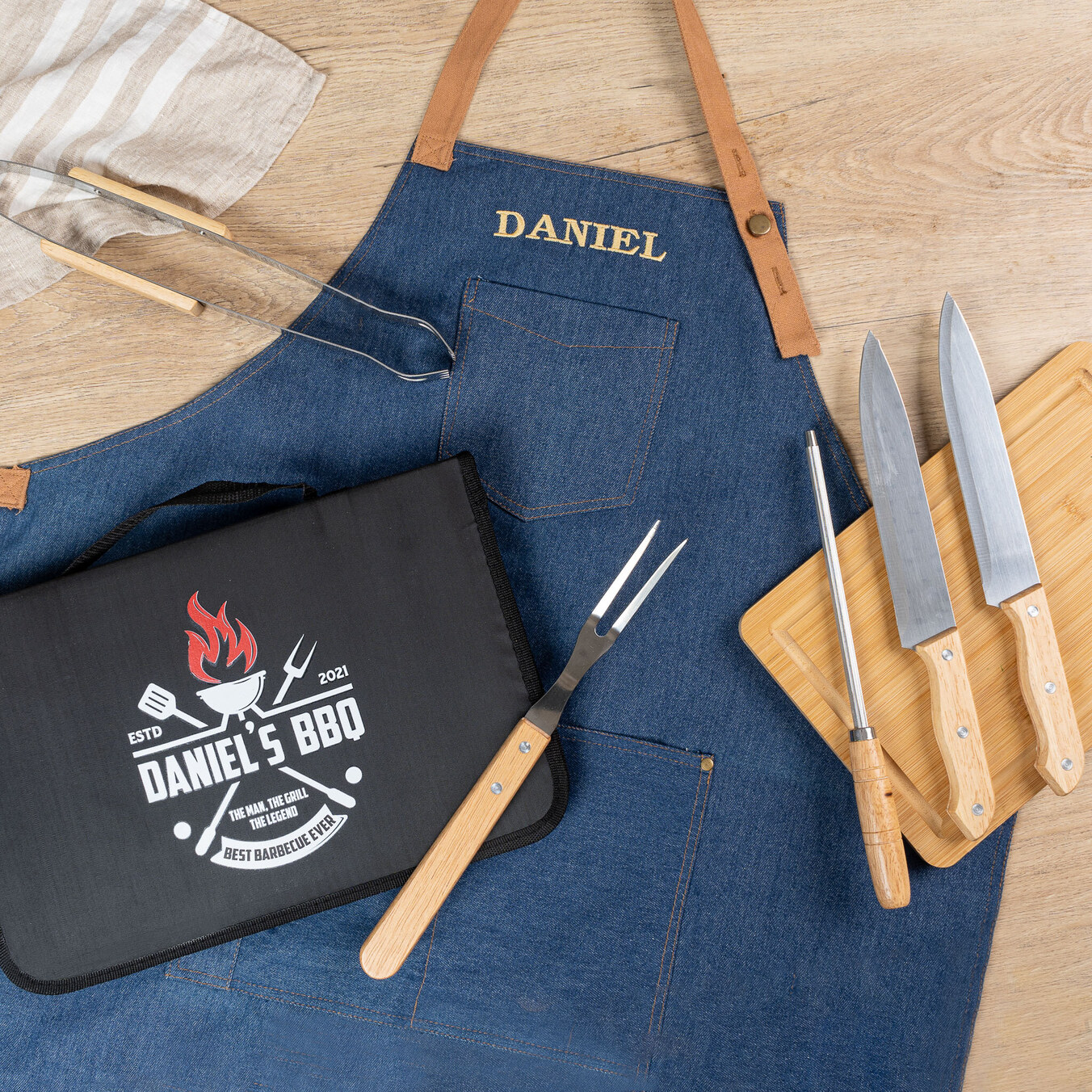 Embroidered denim apron