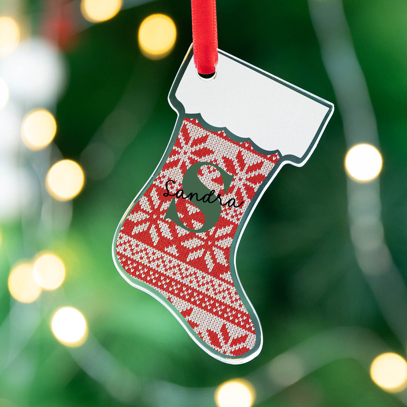 Gepersonaliseerd methacrylaat kerstornament in de vorm van een laars