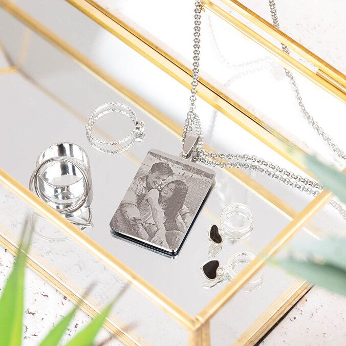 Personalised engraved rectangular necklace
