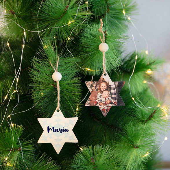 Enfeites de Natal de madeira personalizados