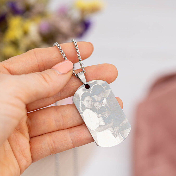 Gegraveerde langwerpige hanger met foto