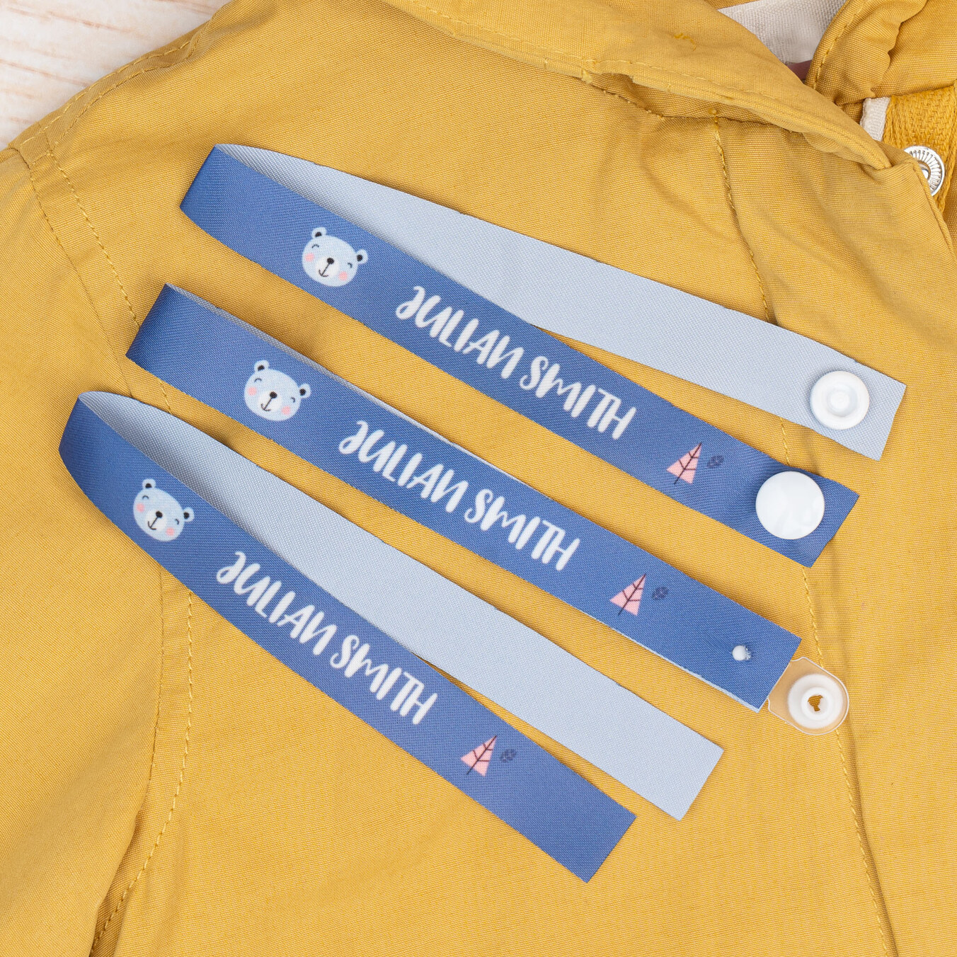 Personalised ribbon for hanging jackets and school clothes