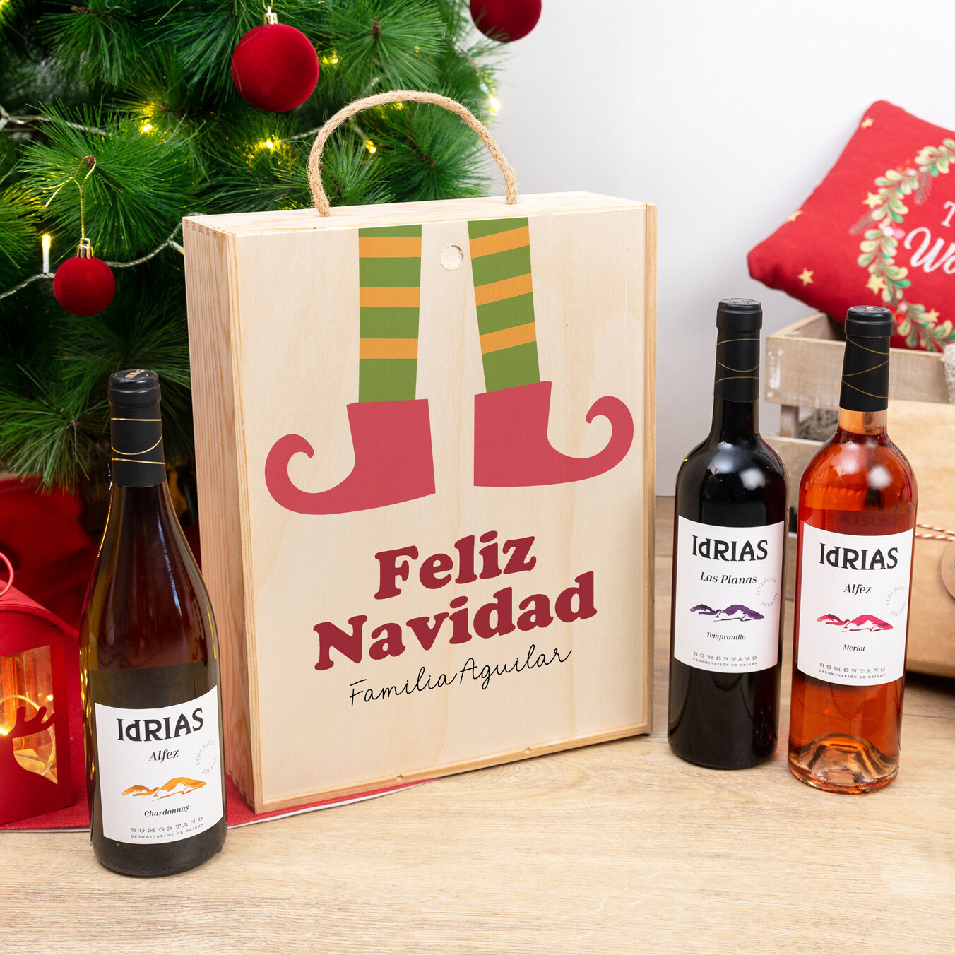 Caja de vino personalizada triple + 3 botellas
