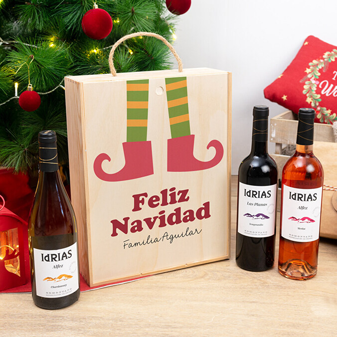 Caja de vino personalizada triple + 3 botellas