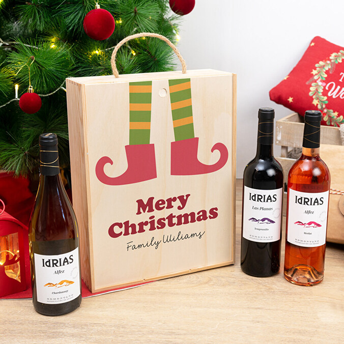 Potrójne personalizowane pudełko na wino + 3 butelki wina