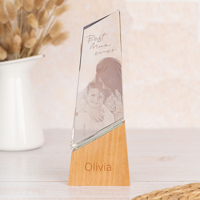 Trofeo vetro allungato incisione Premium