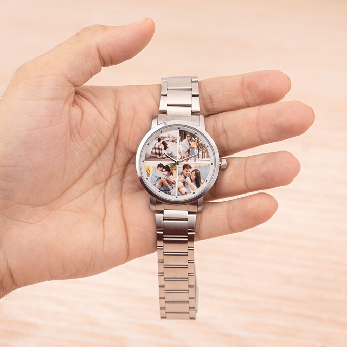 Gepersonaliseerd metalen schakelbandhorloge voor heren