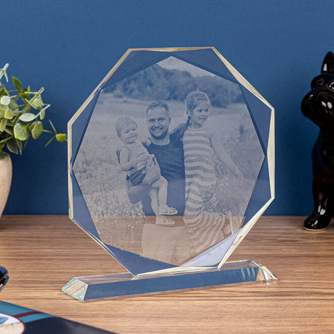 Personalizowane trofeum ośmiokątne szklane, małe Personalizowane trofeum ośmiokątne szklane, małe