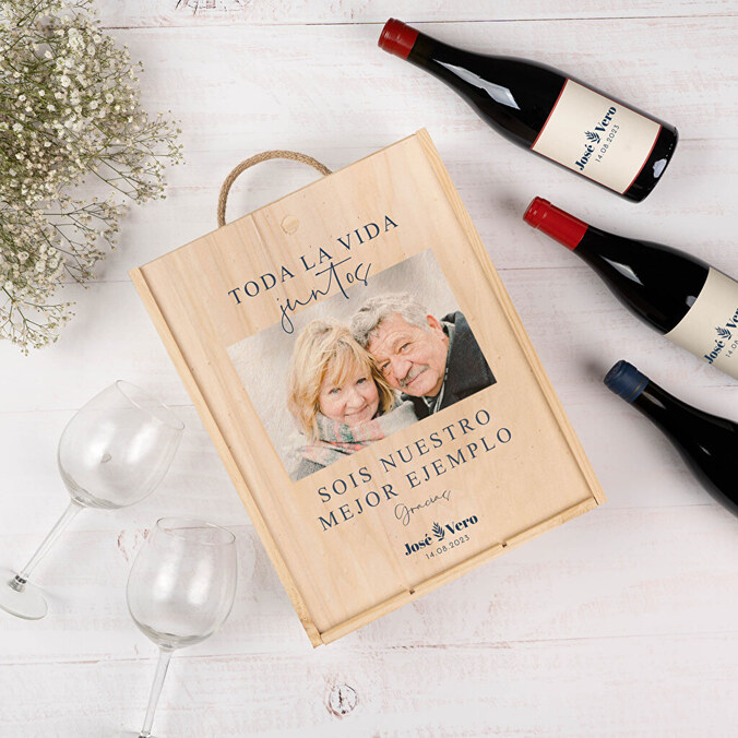 Caja de vino personalizada triple
