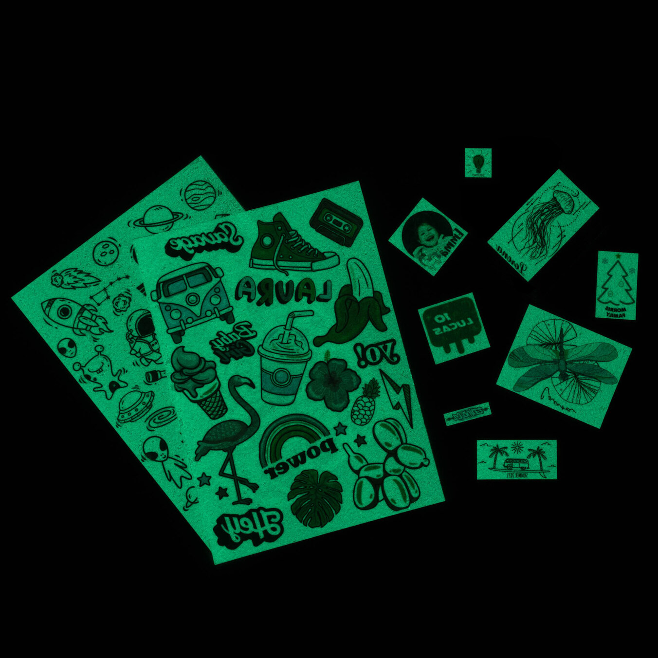 Fosforescerende vierkante nep tattoo 2,5x2,5 cm. maken