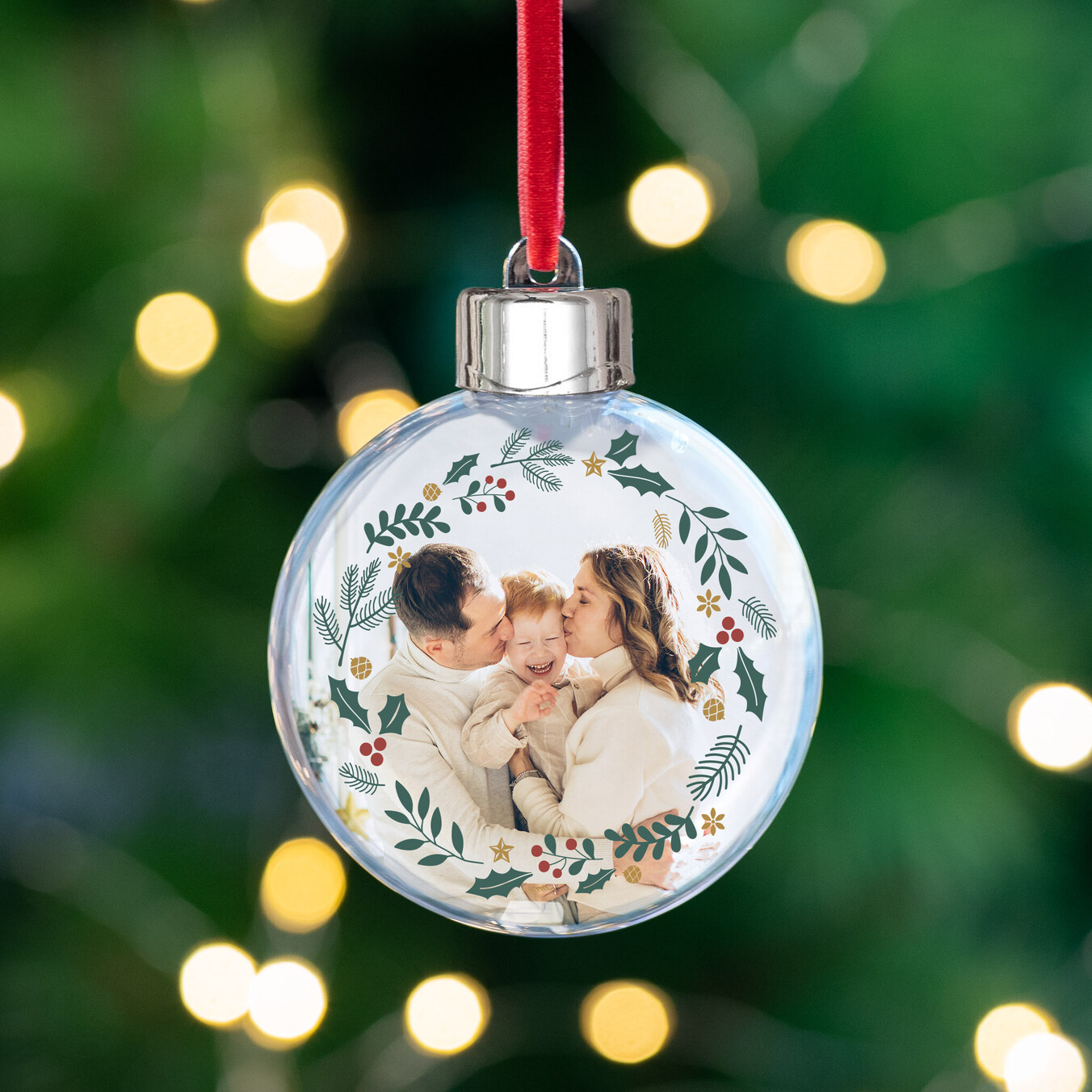Spherical baubles with photos for the Christmas tree