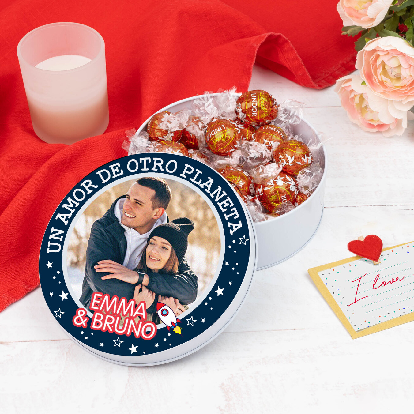 Caja de chuches y bombones personalizada redonda