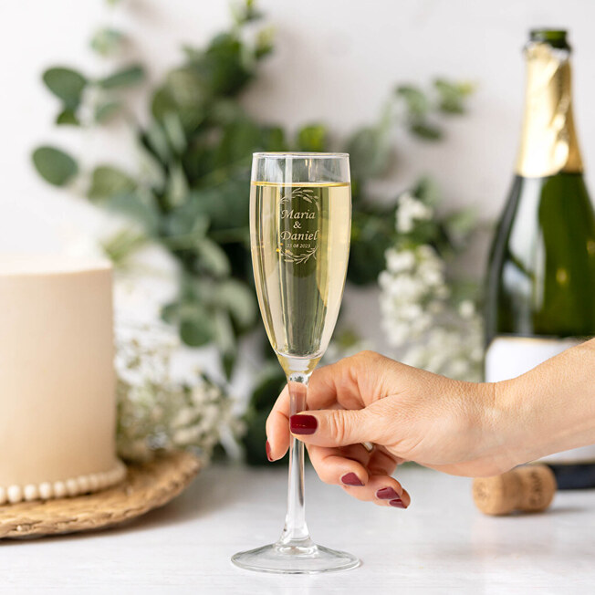 Copas de champán personalizadas para boda – Juego de 2 en caja de regalo |  Vasos de brindis de boda grabados
