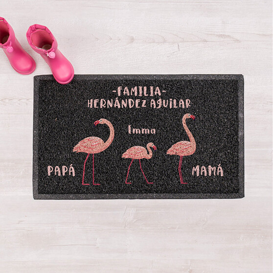 Felpudo con flamencos y nombres personalizados Felpudo con flamencos y nombres personalizados