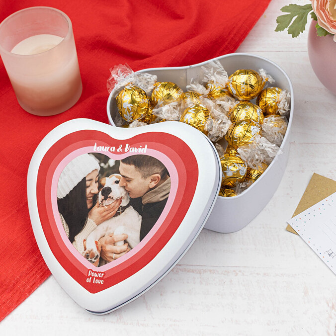 Personalised heart shaped tin box