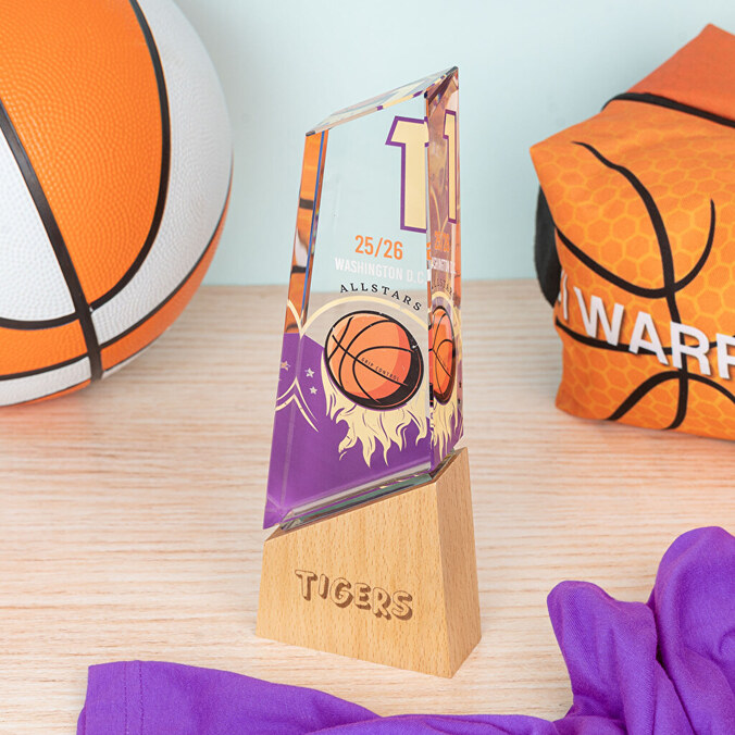 Trofeo cristal alargado impreso Premium