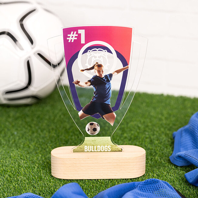 Sportpokal-Trophäe mit Holzsockel Sportpokal-Trophäe mit Holzsockel