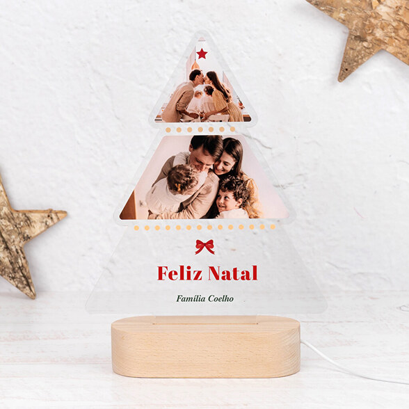 Lâmpada 3D personalizada com base de madeira