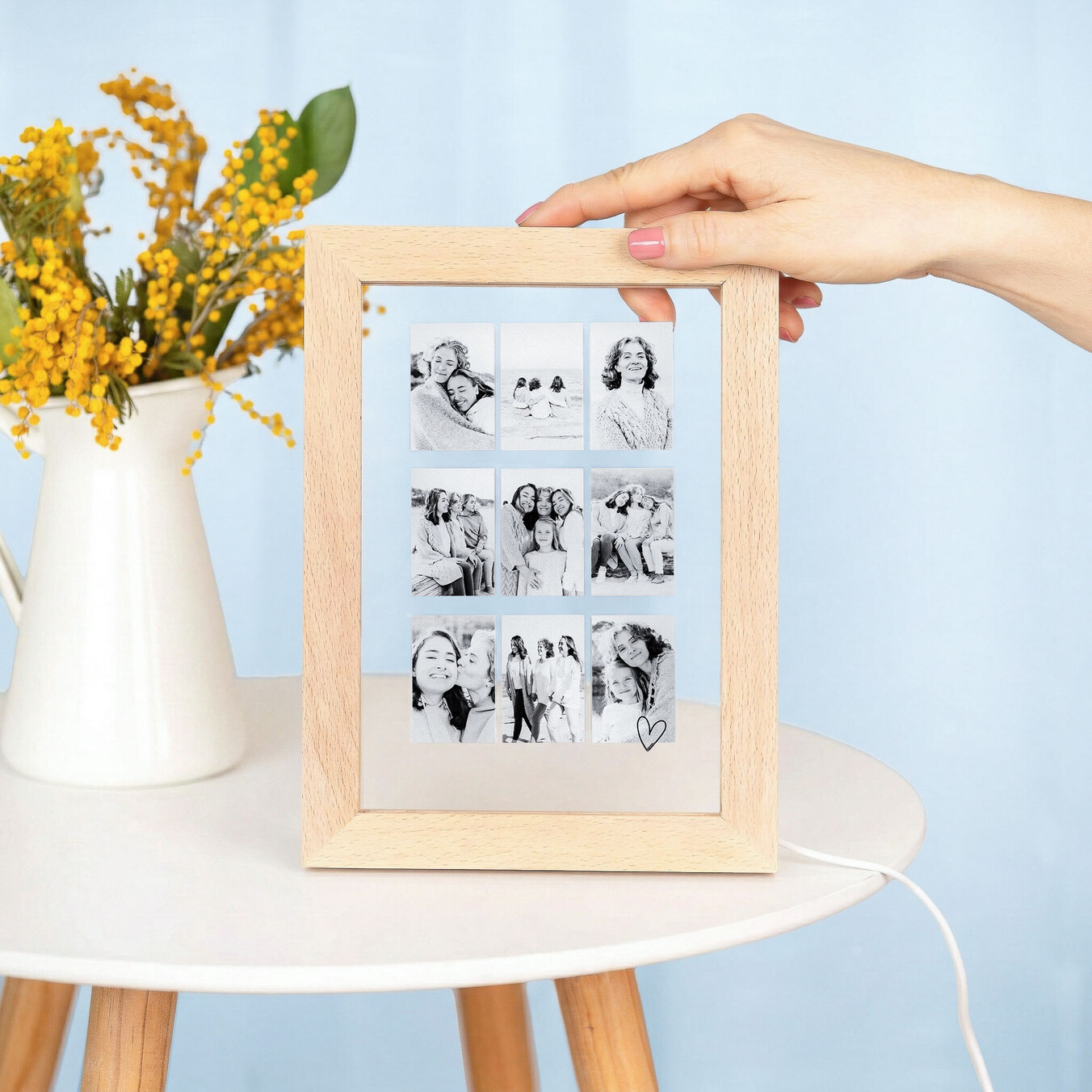 Personalised luminous wooden photo frame