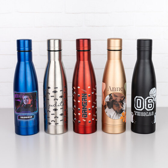Personalise your stainless steel bottle with photos, texts or designs