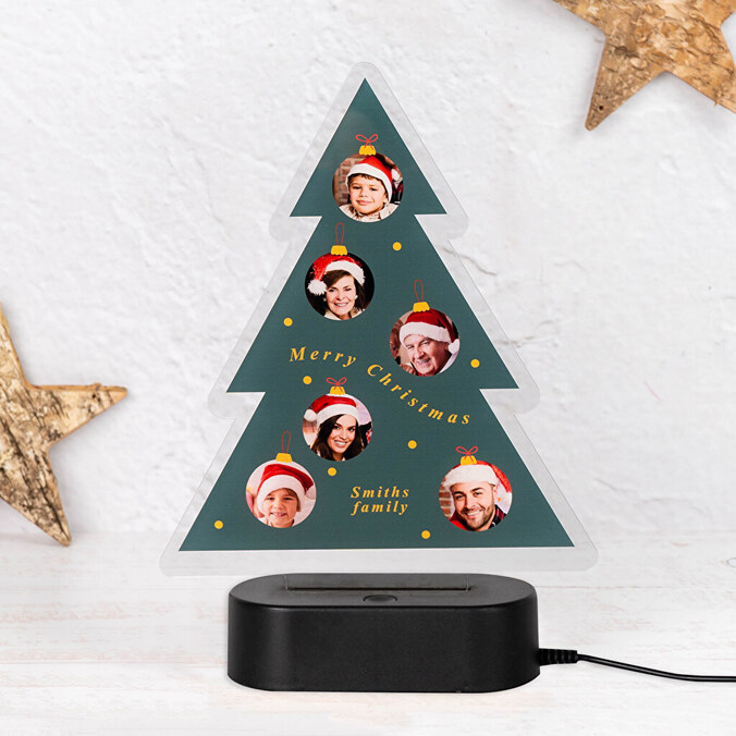 Personalizowana lampa drewniana 3D w kształcie choinki