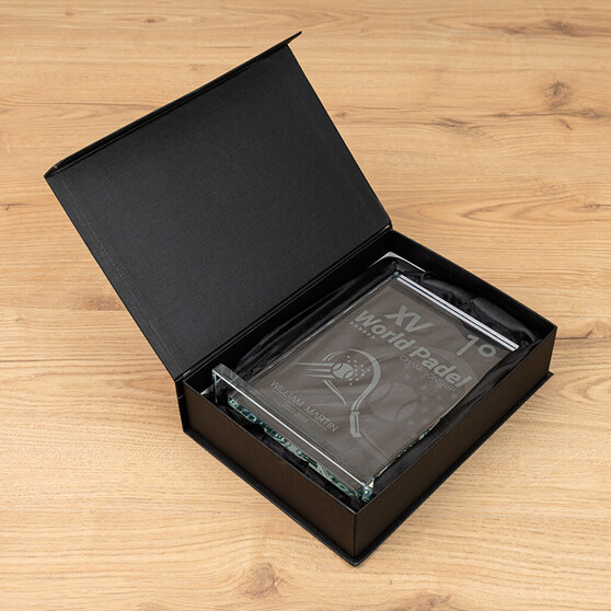 Placa trofeo personalizado hecho de cristal con estuche Placa trofeo personalizado hecho de cristal con estuche