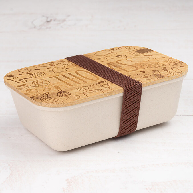 Tupper de plástico personalizado con tapa de bambú