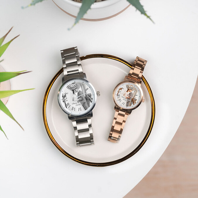 Gepersonaliseerd metalen schakelbandhorloge voor heren