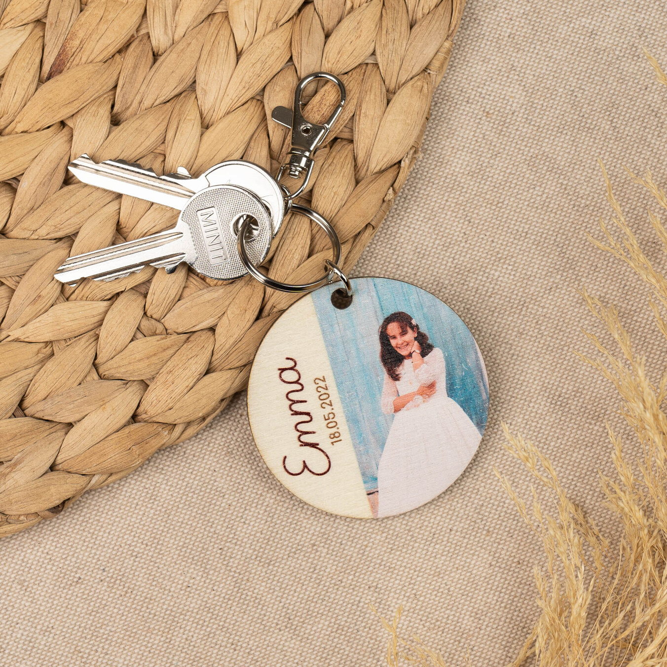 Ronde houten sleutelhanger bedrukken