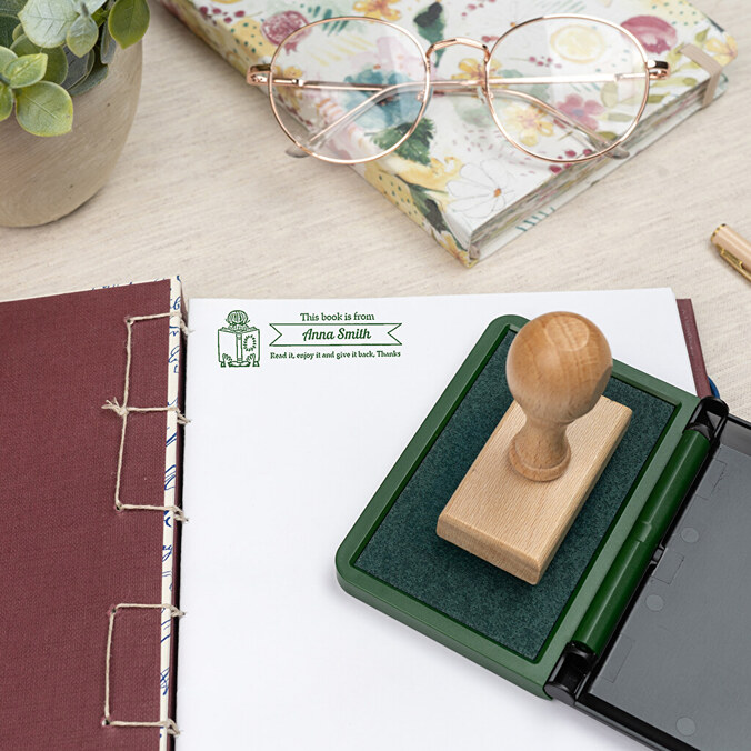 Gepersonaliseerde rechthoekige houten stempel 5,7x2