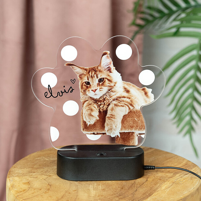 Personalizowana lampa 3D w kształcie psiej łapy, drewno