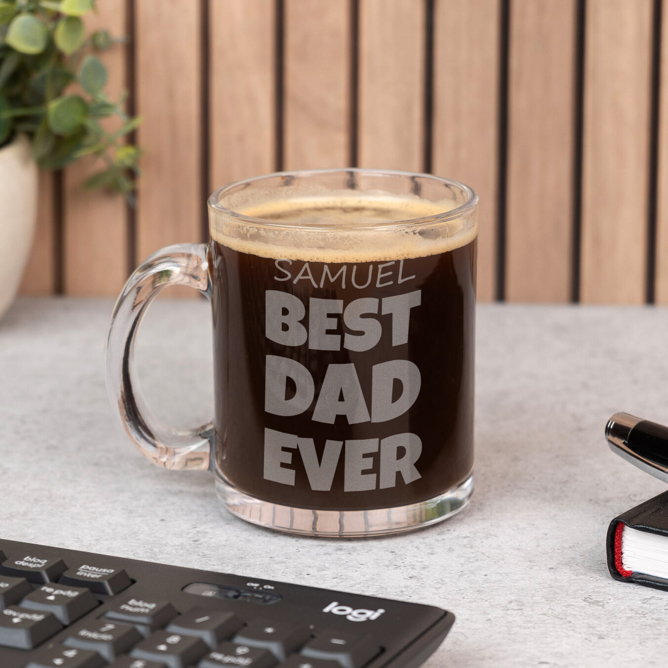 Engraved glass mug