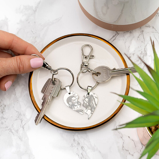 Personalised split Heart engraved Keychain