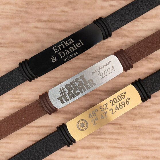 Pulseiras de couro personalizadas gravadas