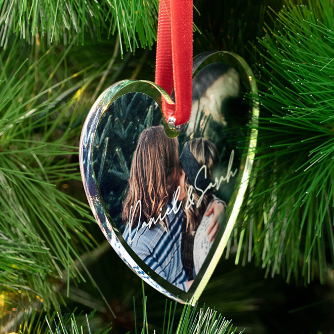 Decorazione natalizia in plexiglass personalizzata a forma di cuore
