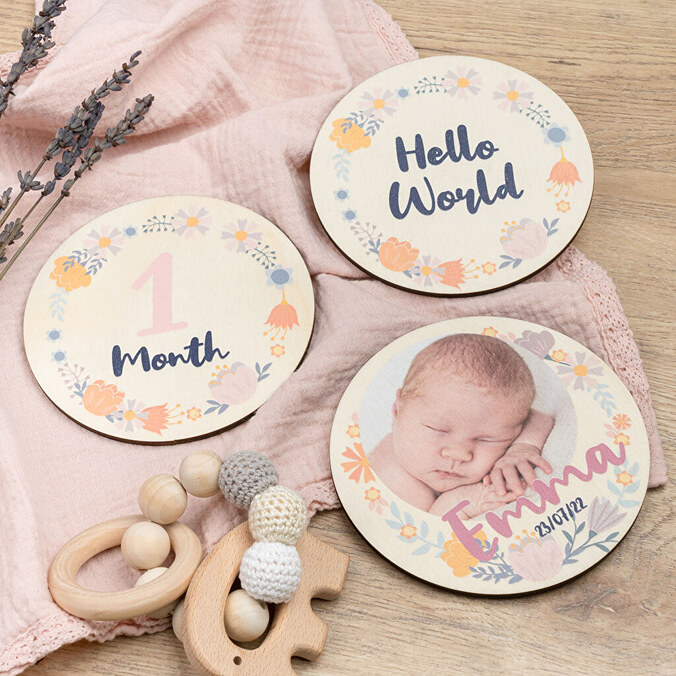 Personalised wooden milestone cards