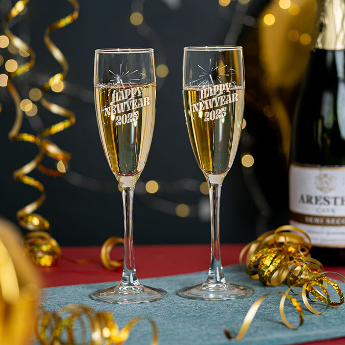 Set van 2 gepersonaliseerde champagneglazen met etui