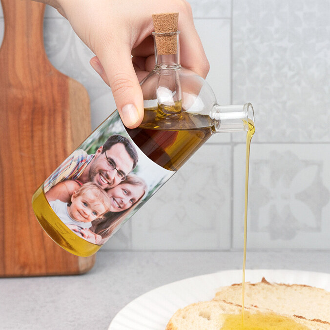 Olie- en azijnstel in gepersonaliseerde glazen fles