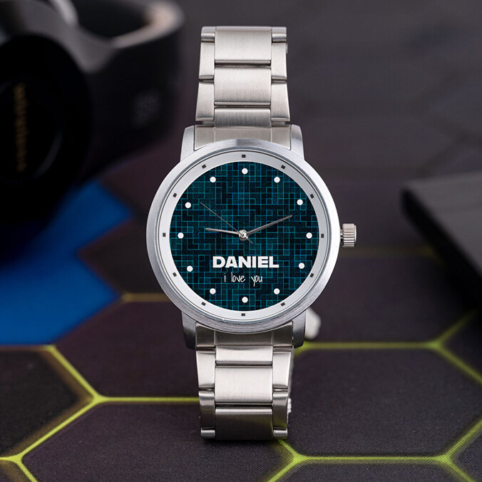 Gepersonaliseerd metalen schakelbandhorloge voor heren