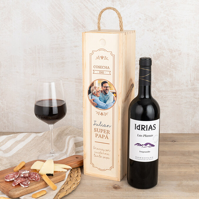 Caja de vino personalizada individual + 1 botella