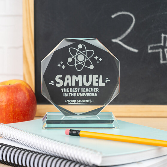 Personalised glass trophy for teachers