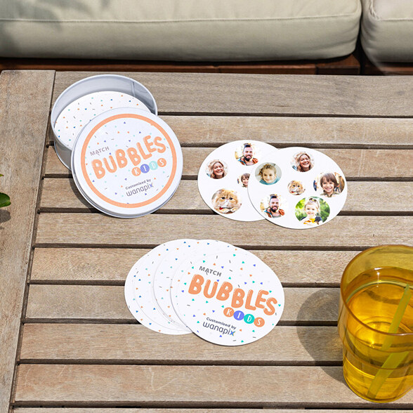 Personligt kortspil "Match Bubbles" med billede