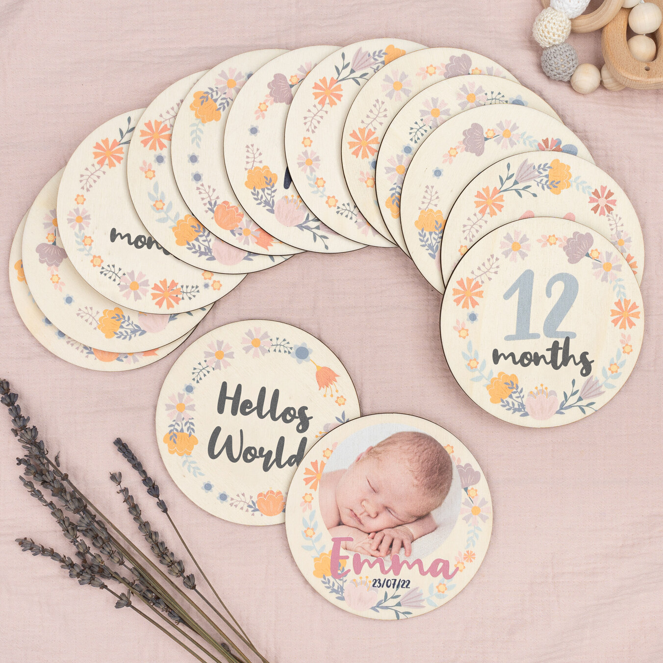 Personalised wooden milestone cards