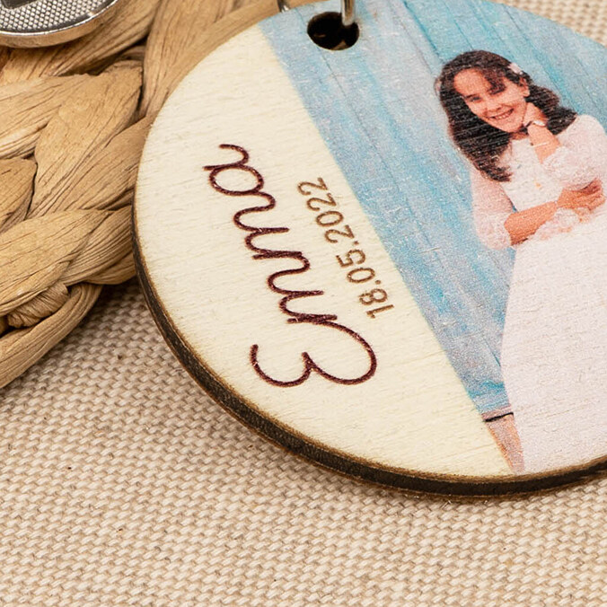 Personalizowanybrelok do kluczy z drewnianej sklejki okrągły